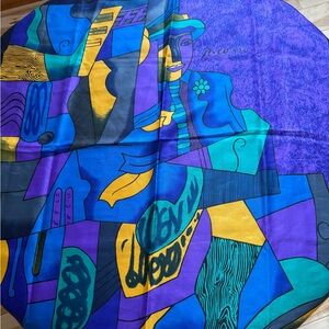Paloma Picasso Blue and Gold Artistic Scarf